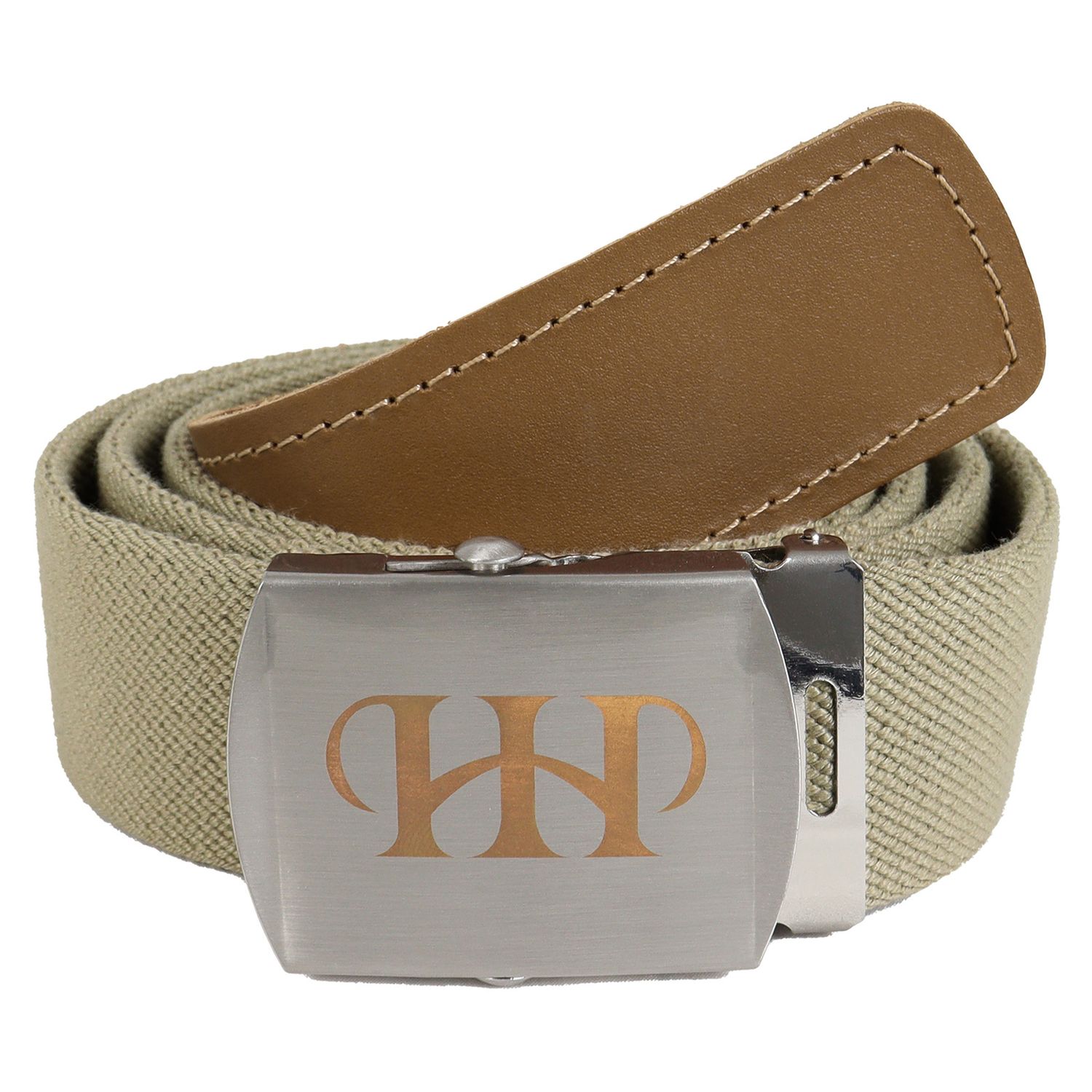 Beige elastic stretch belt with brown leather details 120 cm