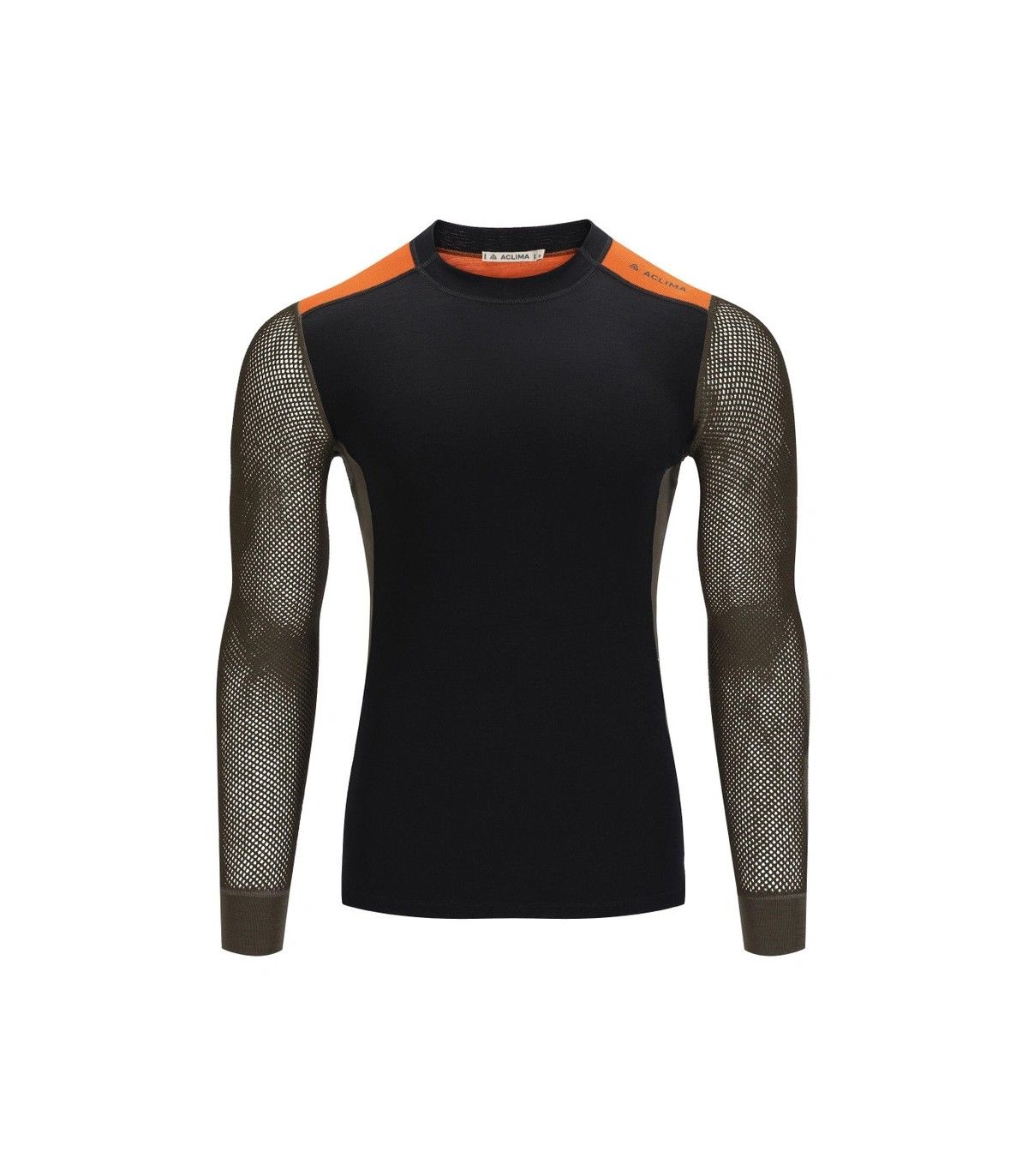 Aclima WoolNet Hybrid Crewneck black men's long sleeve merino wool mesh base layer for hunting and hiking