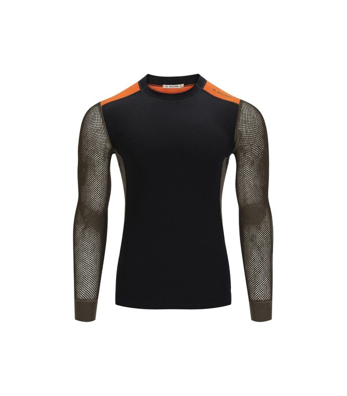 Aclima WoolNet Hybrid Crewneck black men's long sleeve merino wool mesh base layer for hunting and hiking