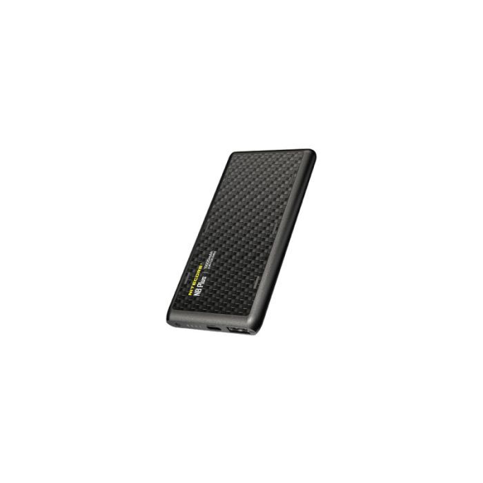 Nitecore NB Plus lightweight 10000mAh carbon fibre power bank with USB-C and USB-A ports, IPX7 waterproof rating and 155g wei