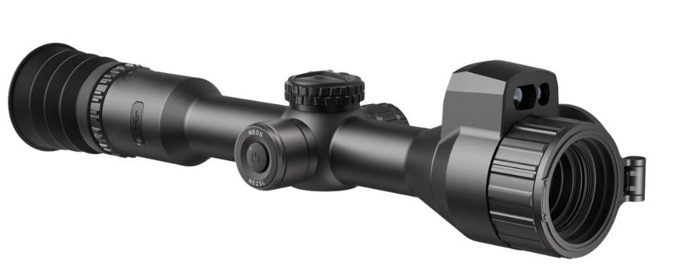 HIKMICRO NEOS NH25L thermal riflescope with 25 mm objective lens and integrated laser rangefinder