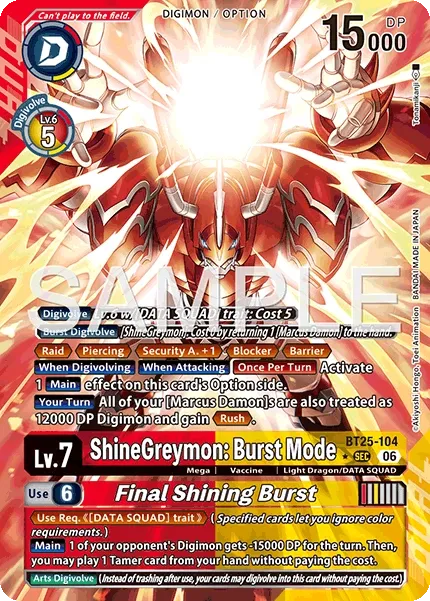 BT25-104 ShineGreymon: Burst Mode/Final Shining Burst, Secret Rare, AA
