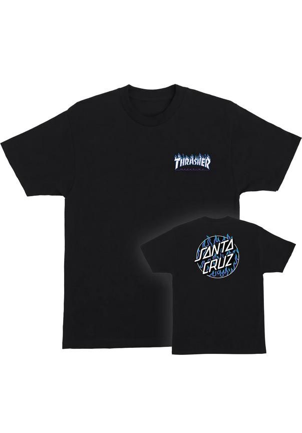 T-Shirt Santa-Cruz Thrasher Flame Dot, Maat: L, Kleur: Black