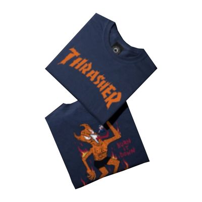 THRASHER BURN IT DOWN S/S T-SHIRT NAVY
