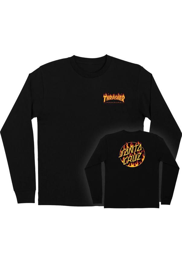 Longsleeve Santa-Cruz Thrasher Flame Dot L/S, Maat: M