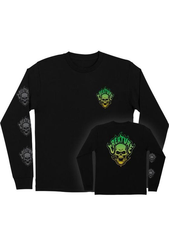 Longsleeves Creature Bonehead Flame. Leverbaar in diverse kleuren., Kleur: Black, Maat: M