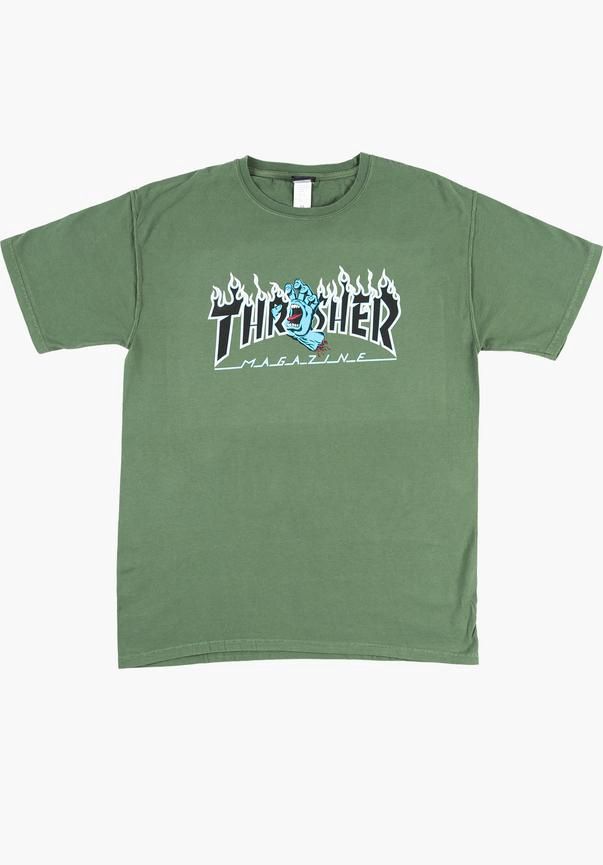 T-Shirt Santa-Cruz Thrasher Screaming Flame Girl kleur Moss, Maat: M