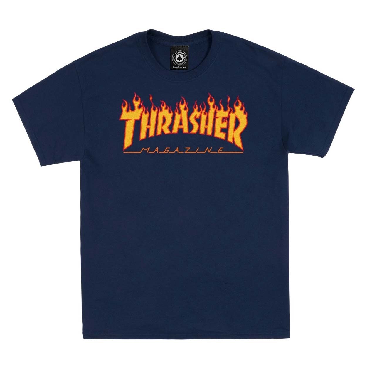 THRASHER FLAME T-SHIRT NAVY, Maat: L