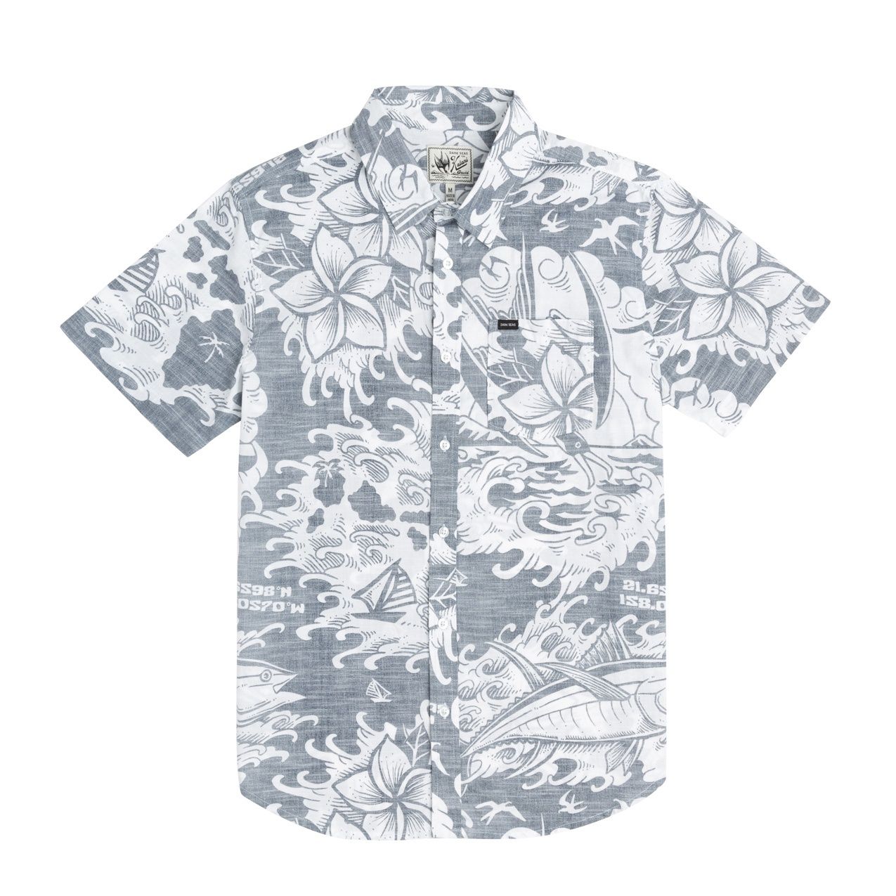 DARK SEAS LOG CABINS WOVEN NAVY, Maat: XL