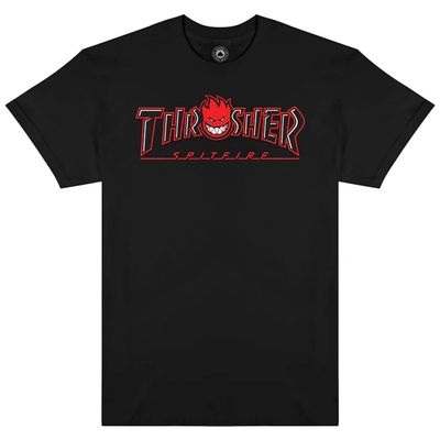 THRASHER X SPITFIRE BIG HEAD OUTLINE T-SHIRT BLACK