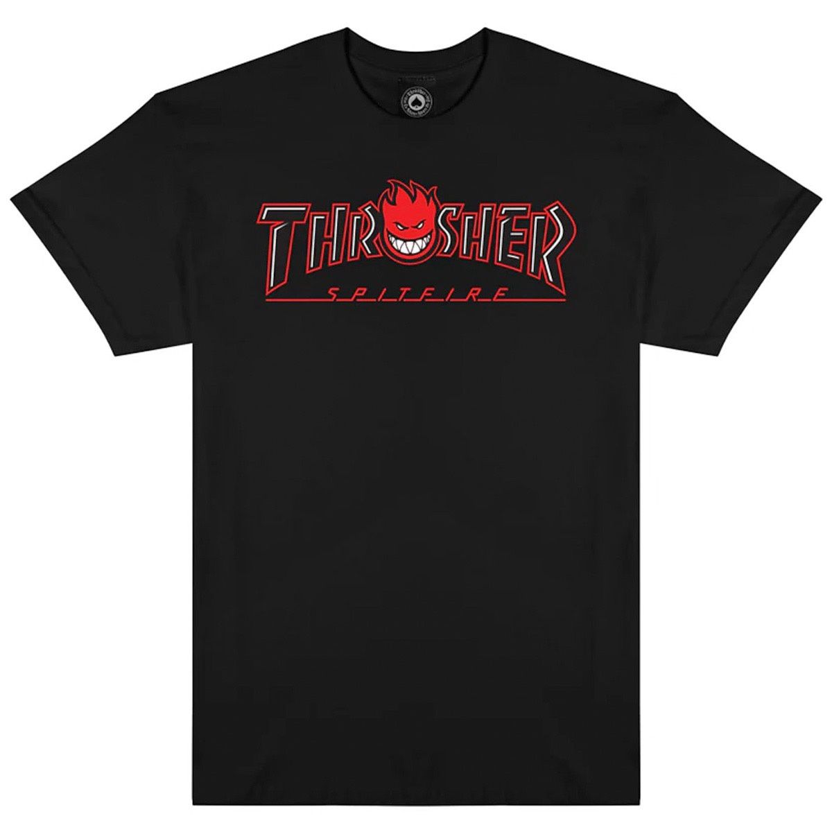 THRASHER X SPITFIRE BIG HEAD OUTLINE T-SHIRT BLACK, Maat: M