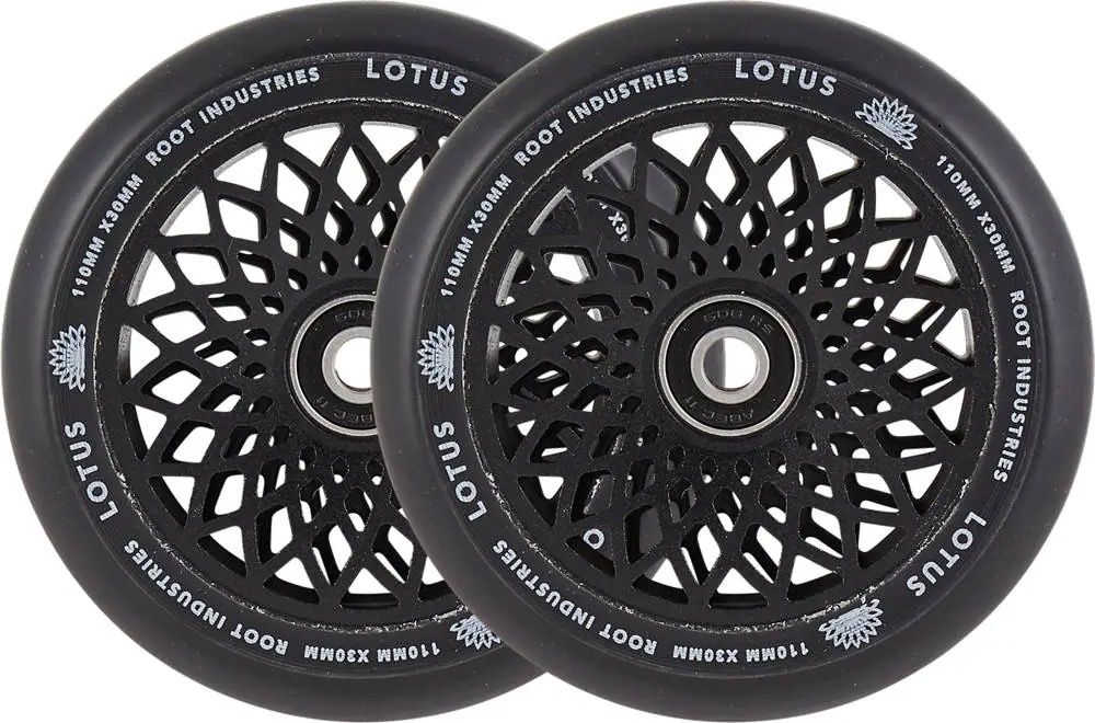 Root Lotus Dual Wide Stuntstep Wielen 2-Pack, Maat en kleur: 110x30mm Zwart