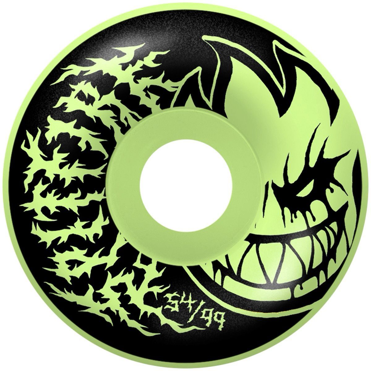 Spitfire Formula Four Deathmask II Bighead Radial Full Wheels Glow In The Dark 99D 54mm