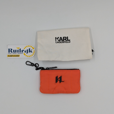 Karl Lagerfeld polyester oranje mini sleutelhangertasje voor pasjes - Nieuw