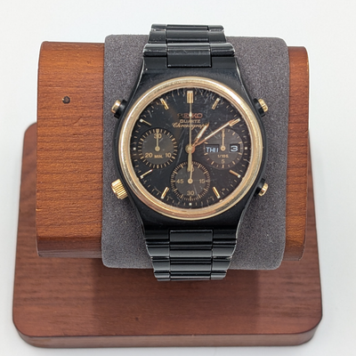Seiko 7a38-7100 *RARE* Vintage zwart / goud metaal horloge