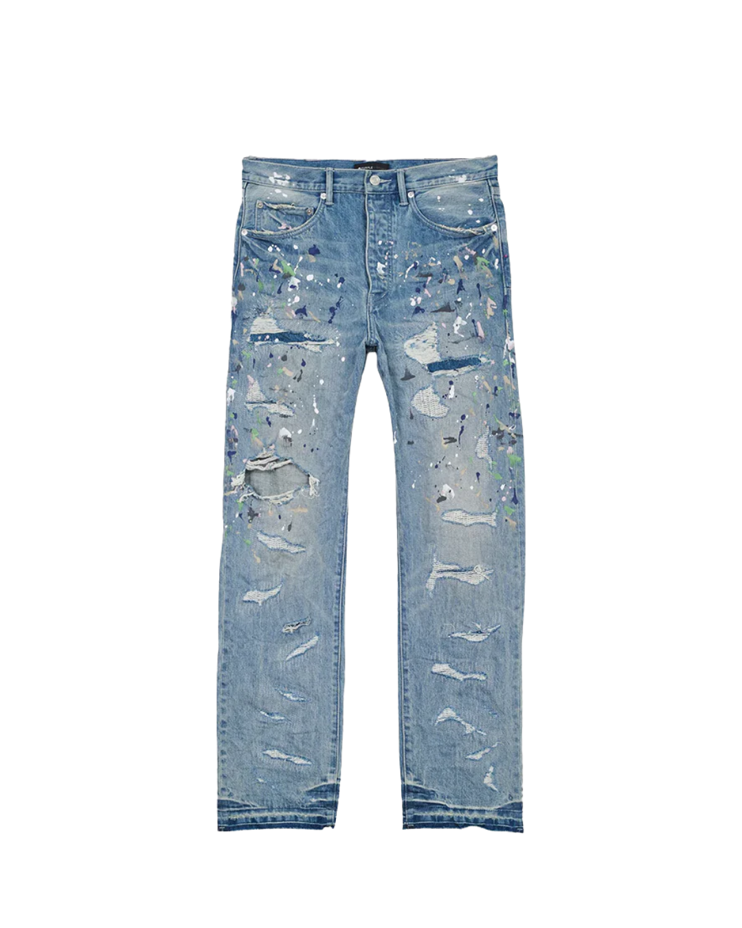 Purple Brand Straight Leg Jeans Light Indigo Heavy Repair Paint, Size: 30