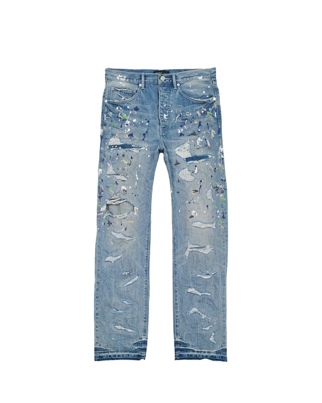 Purple Brand Straight Leg Jeans Light Indigo Heavy Repair Paint