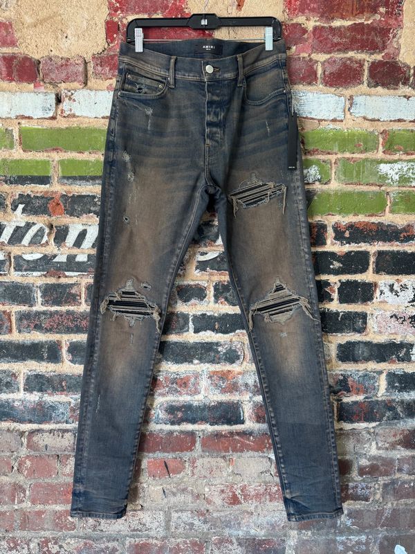Preowned Amiri MX1 Plaid Distressed Skinny Fit Jeans