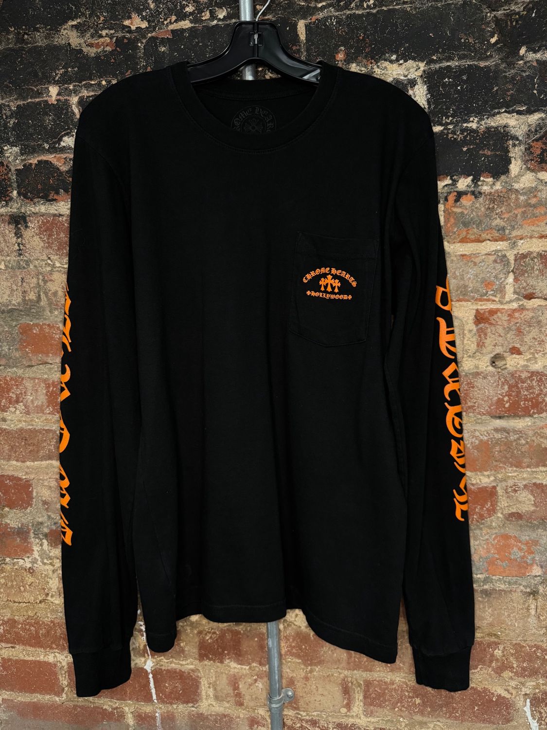 Preowned Chrome Hearts Orange Triple Cross Hollywood L/S Tee &quot;Black&quot;, Size: M