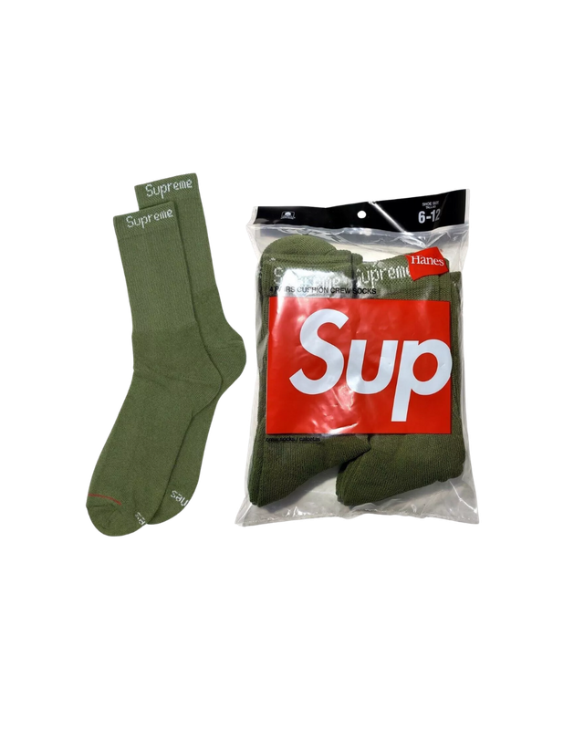 Supreme Hanes Crew Socks (4 Pack) Olive
