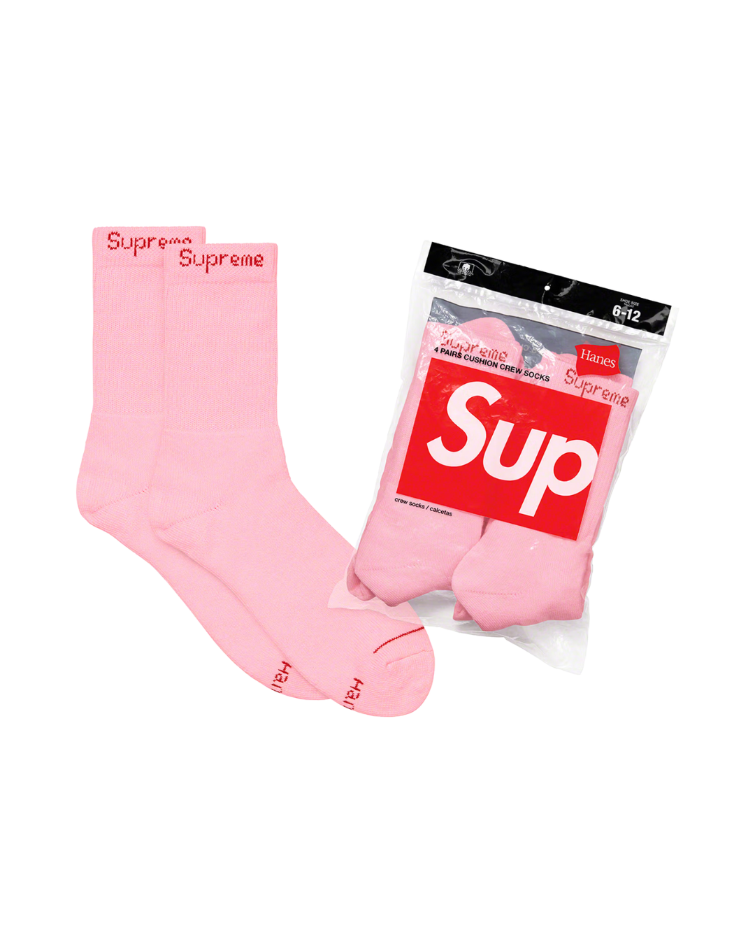 Supreme Hanes Crew Socks (4 Pack) Pink