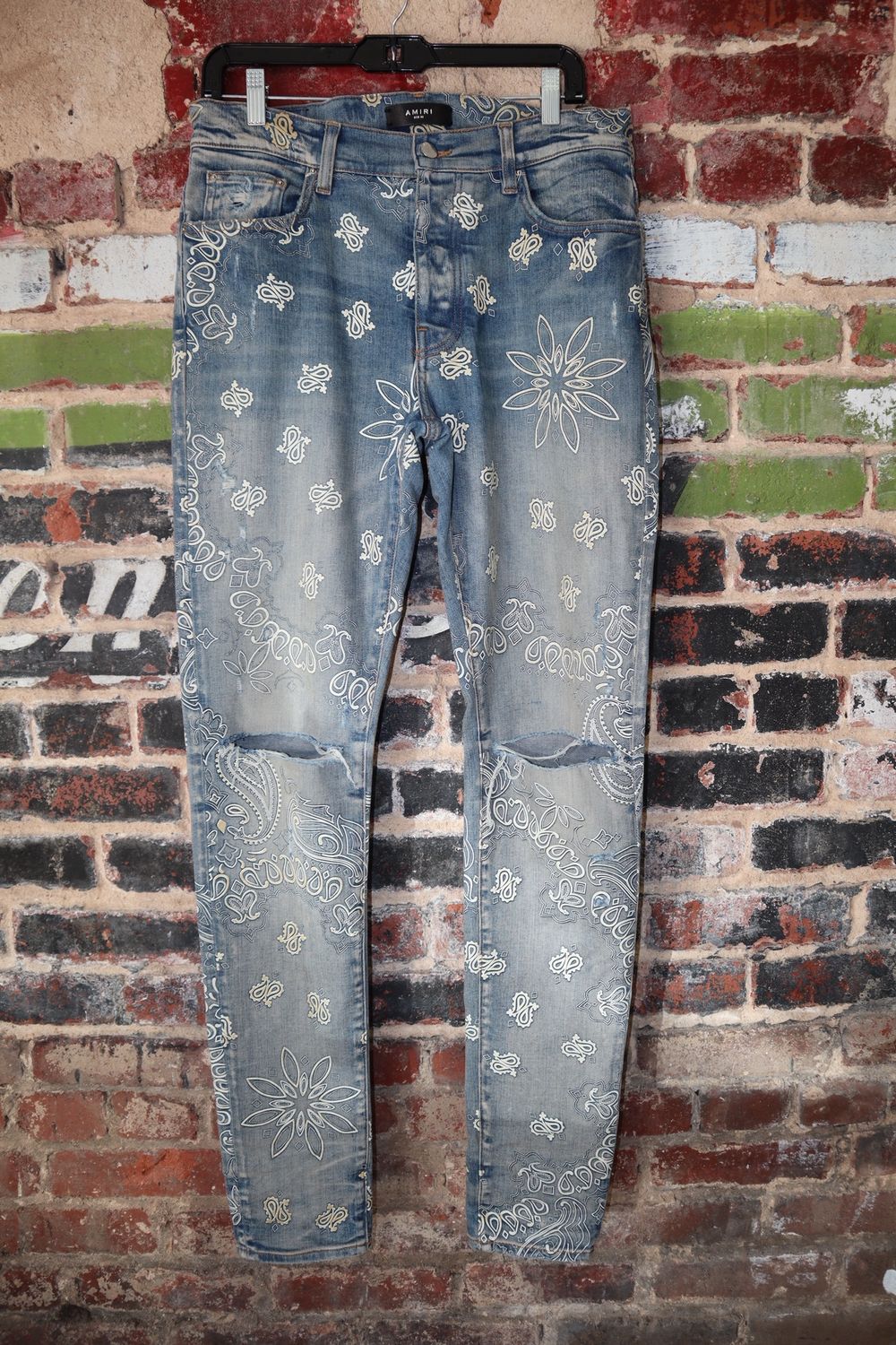 Preowned Amiri Flocked Paisley Bandana Jean, Size: 33
