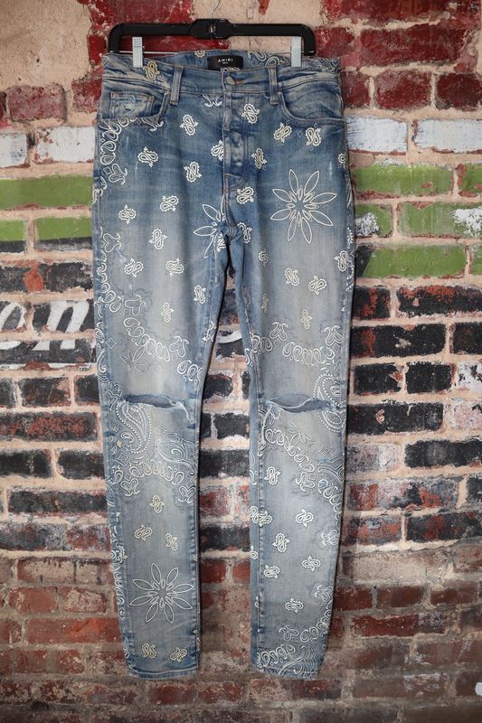 Preowned Amiri Flocked Paisley Bandana Jean