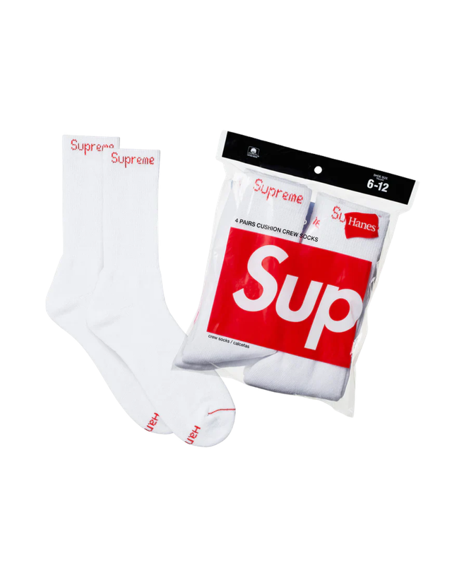 Supreme Hanes Crew Socks (4 Pack) White