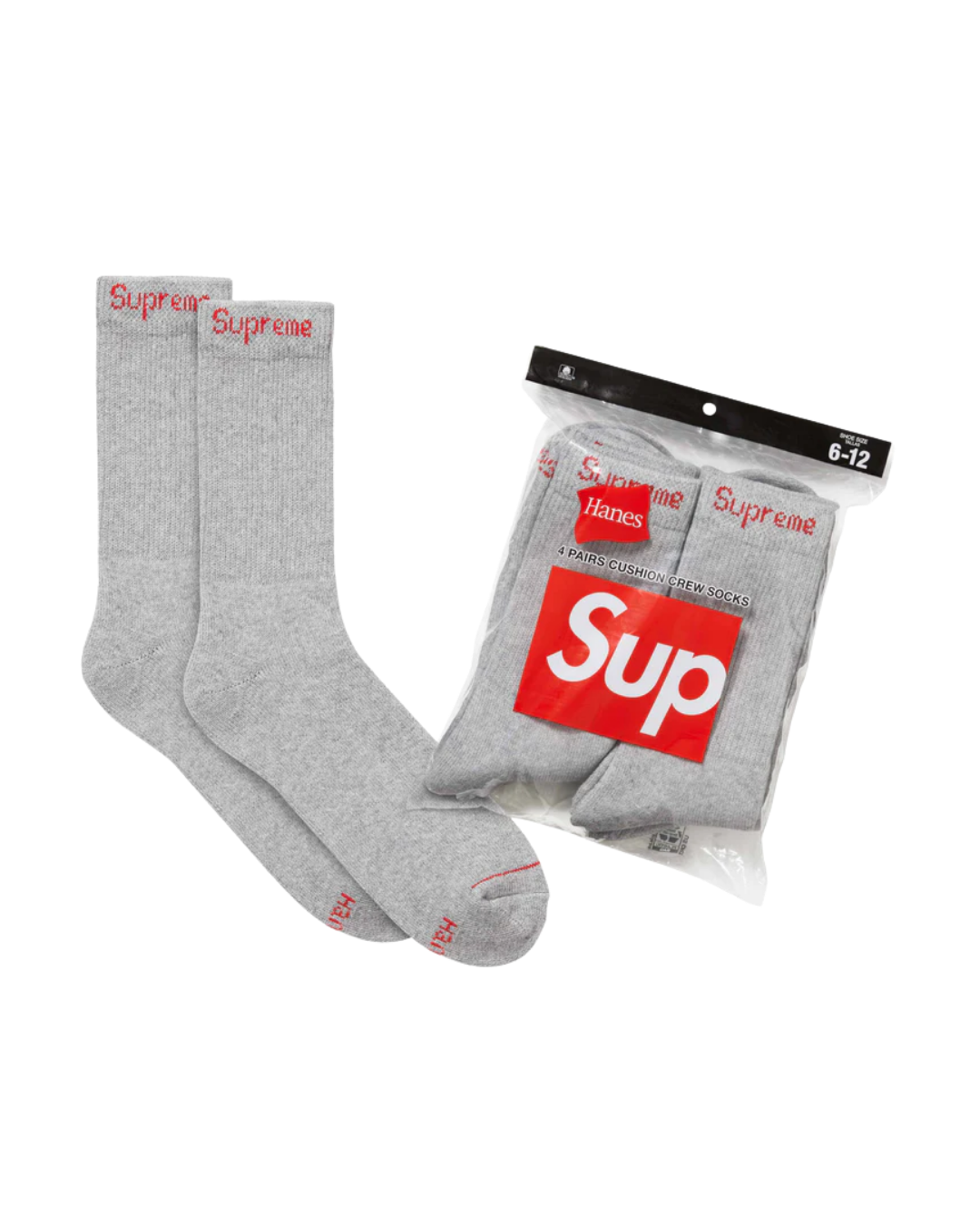 Supreme Hanes Crew Socks (4 Pack) Grey