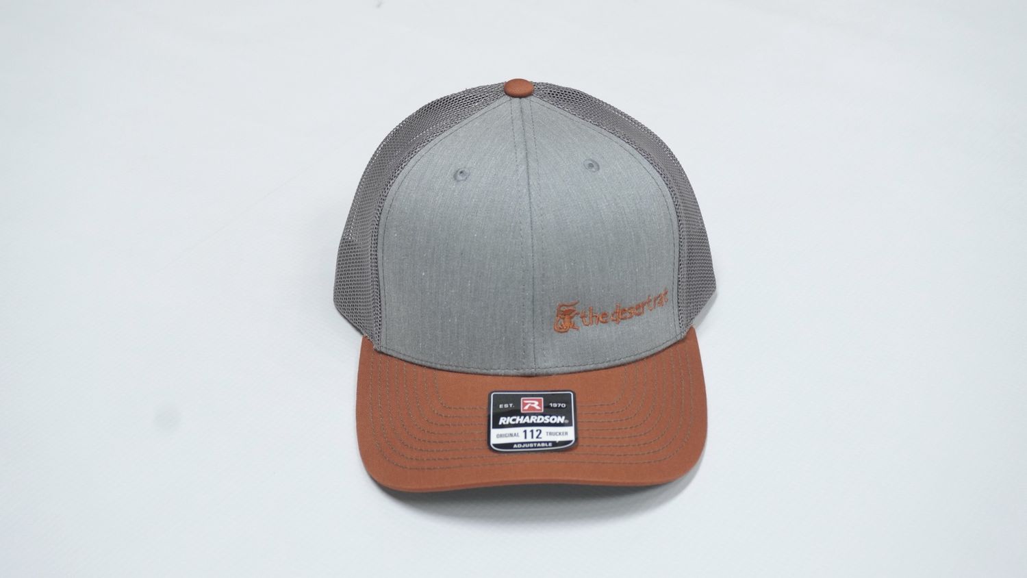 Desert Rat Embroidered Trucker Cap, Color: Grey/Dark Orange/Black