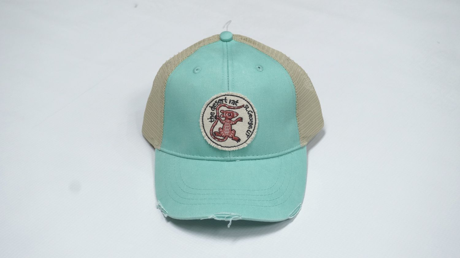 Desert Rat Distressed Trucker Cap, Color: Seafoam