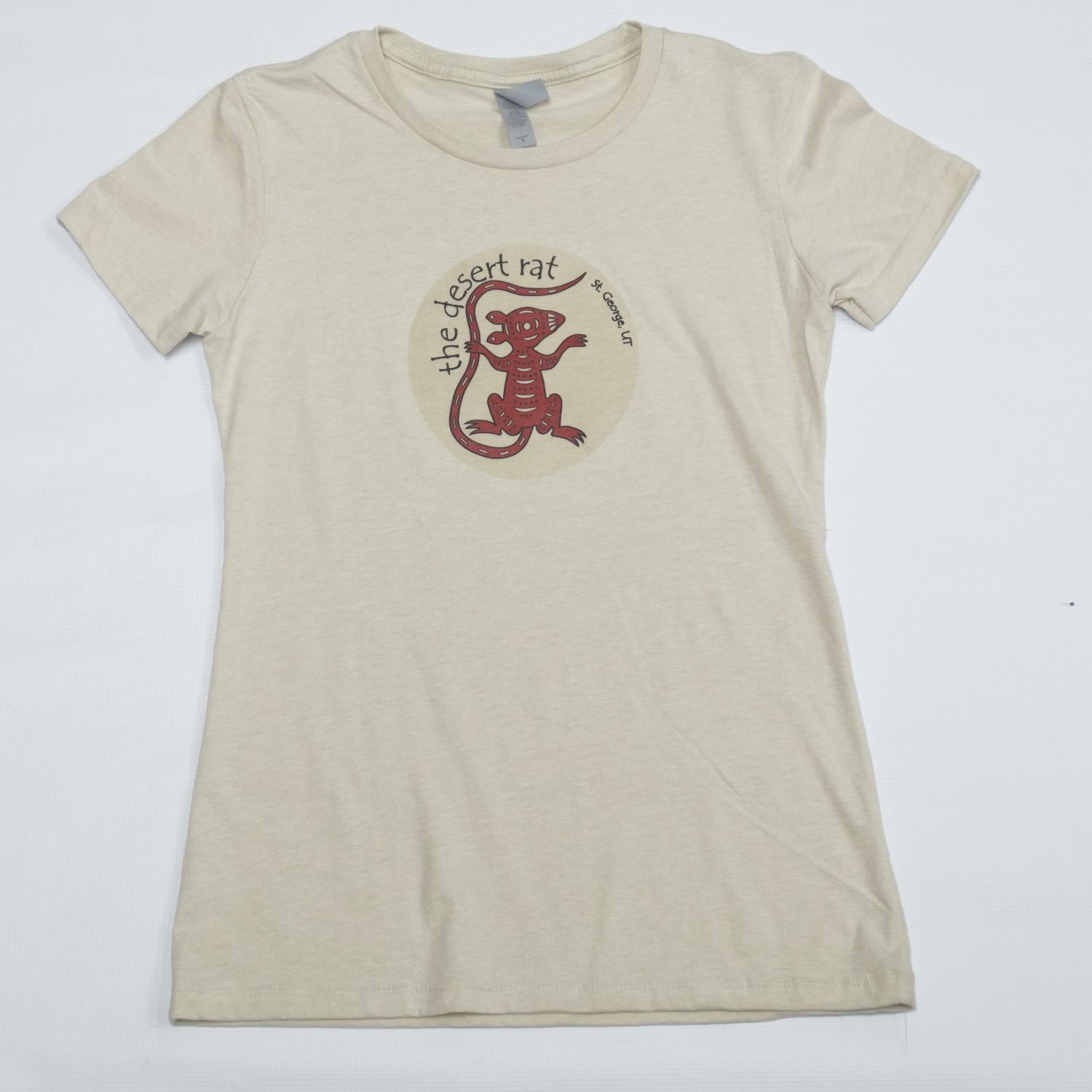 Desert Rat Logo w/Quote Short Sleeve T-Shirt Women's, Color: Cream, Size: XS