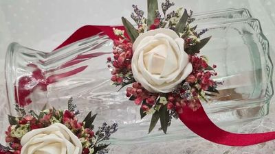 White Rose Wedding Wrist Corsage | Boutonnière | Sola Wood |Dried Flowers | Pinkish Gypsophila | Caspia | Red Satin Ribbon | Classic Wedding