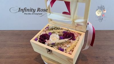 Eternity Roses in Pinewood Box with Dried Flowers, Ferns &amp; Pearls 2 Dark Red and 1 White Preserved Rose Forever Keepsake or Gift Anniversary
