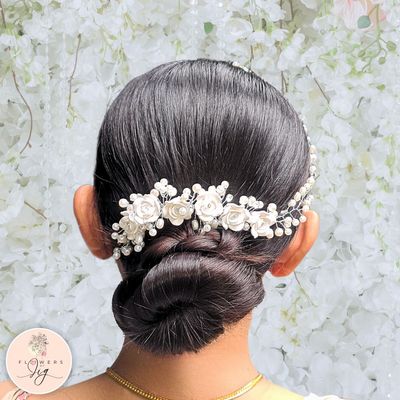 Elegant Boho Bridal Headpiece | Unique Polymer Flower Hair Comb with Silver Pearls &amp; Crystals