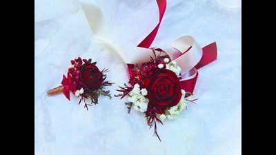 Wedding Bouquet - Sola Flower Roses, Peonies &amp; Daisies with Dried Flowers and Colorful Ribbons - Rustic Floral Arrangement | Boho Style