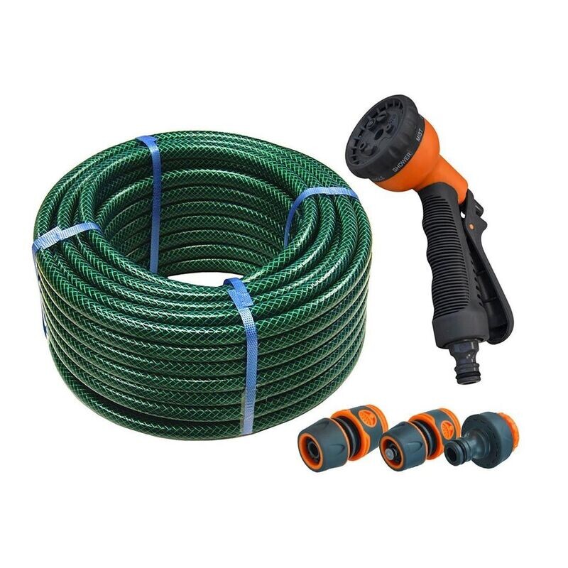 Faithfull PVC Reinforced Hose 30 Metre Fittings &amp; Spray Gun