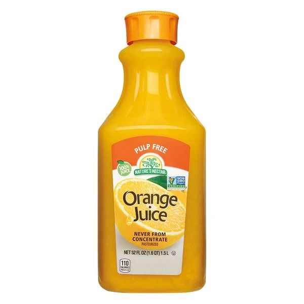 NATURE&#39;S NECTAR PREMIUM ORANGE JUICE . NOT FROM CONCENTRATE NO PULP.