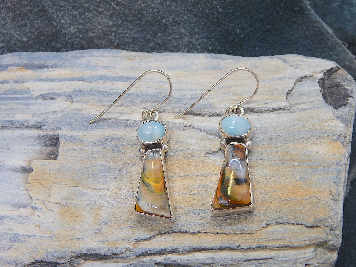 Woolly Mammoth Tooth &amp; Larimar Earrings