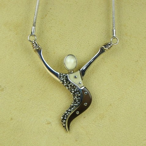 &quot;Free Spirit&quot; Silver / Fossilized Walrus Ivory Pendant with Silver Necklace