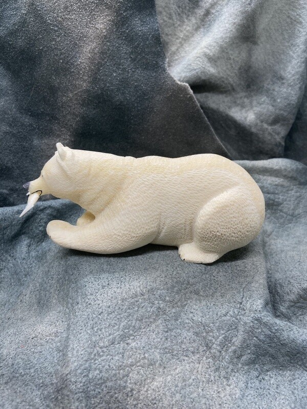 Crouching Grizzly with Fish