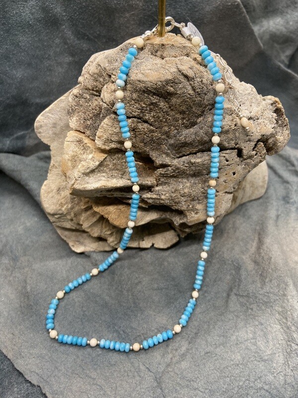 Larimar &amp; Woolly Mammoth Ivory Bead Necklace