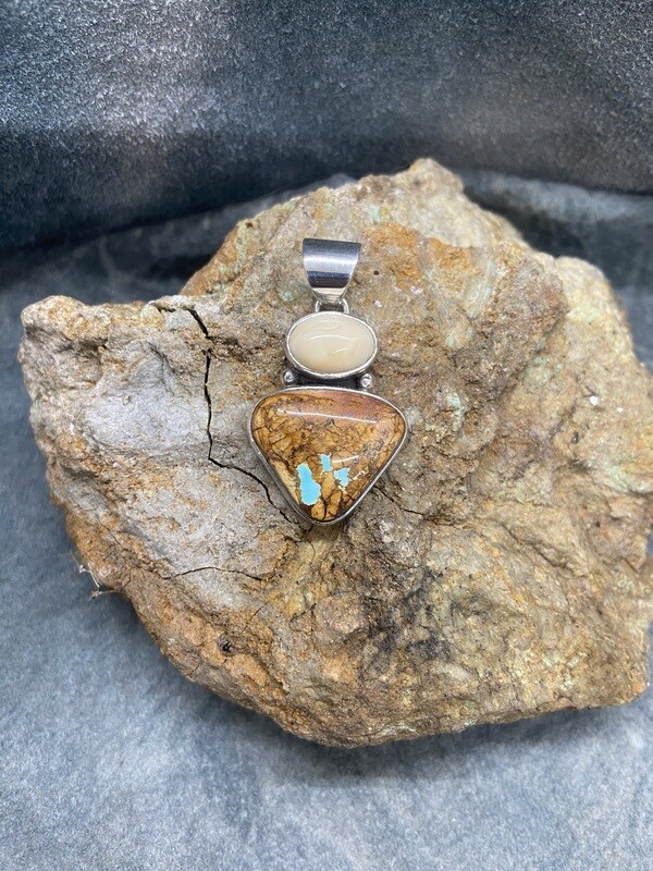 Fossil Walrus Ivory / Boulder Turquoise  Pendant