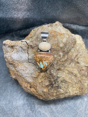 Fossil Walrus Ivory / Boulder Turquoise pendant