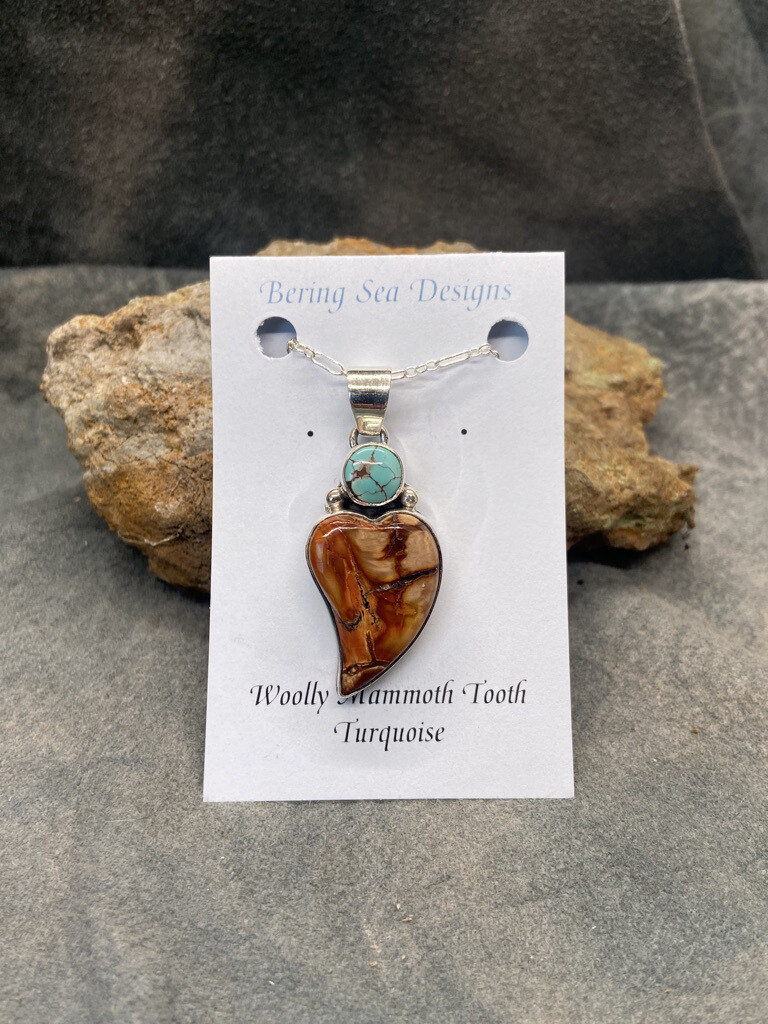 Crazy Heart Woolly Mammoth Tooth &amp; Turquoise Necklace