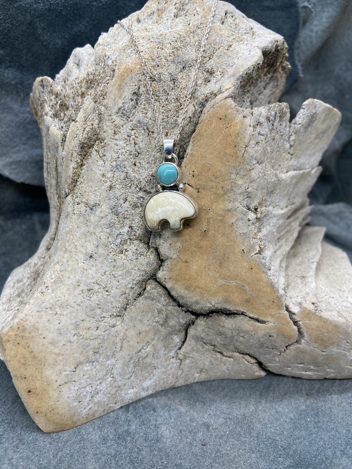 Fossil walrus Ivory / Turquoise &quot;Moon Bear&quot;