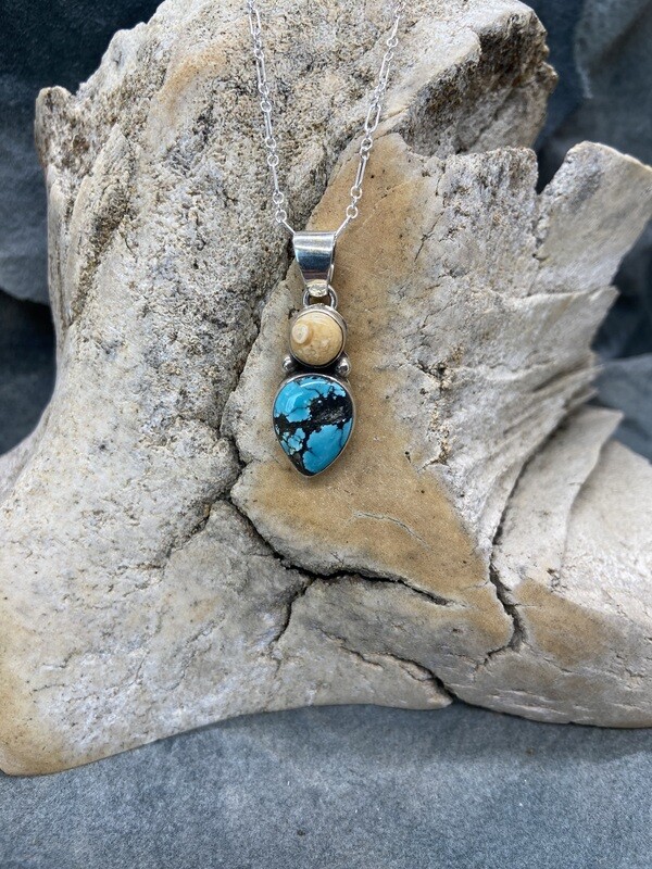 Fossilized Walrus Ivory & Turquoise Necklace