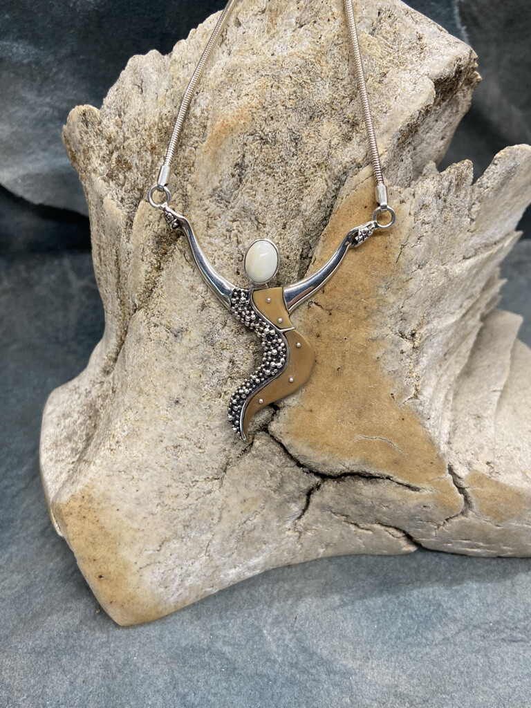 &quot;Free Spirit&quot; Silver / Fossilized Walrus Ivory Pendant with Silver Necklace