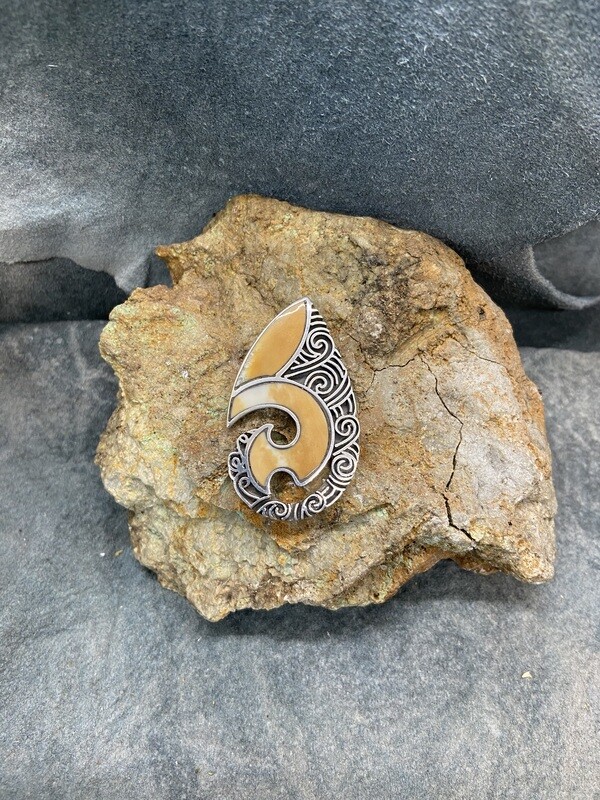 "Halibut Hook" Silver / Fossilized Walrus Tusk Pendant