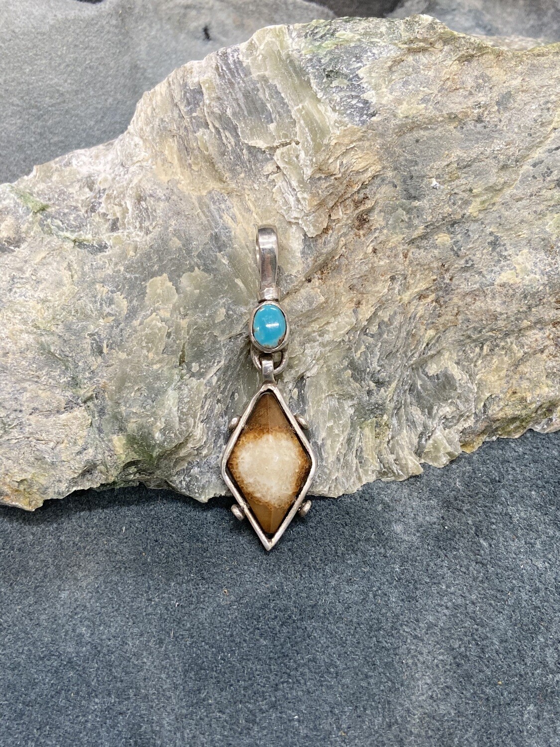 Fossilized Walrus Ivory &amp; Turquoise Pendant